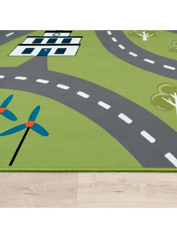 KADIMA DESIGN Kinderteppich waschmaschinenwaschbar Verkehrsinfrastruktur Kinderzimmer in Grün