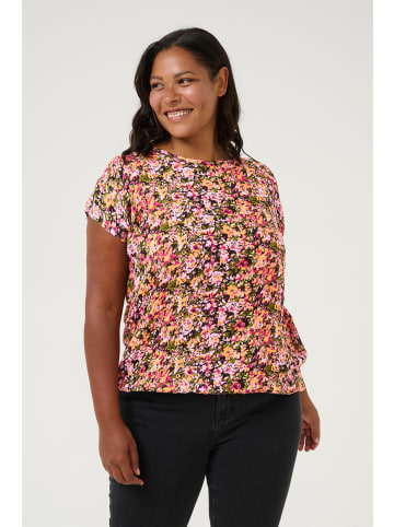 KAFFE curve Kurzarm-Bluse KCami Loose fit in Melon/Pink Abstract Flower