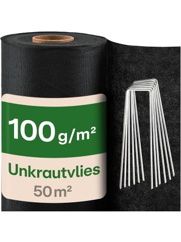 Praknu Unkrautvlies 50g/m² - 20m² mit 24 Erdankern - Wasserdurchlässig & UV-Stabil