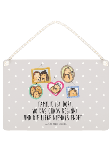 Mr. & Mrs. Panda Wandbild Holz Igel Familie mit Spruch in Grau Pastell