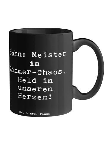 Mr. & Mrs. Panda Tasse Sohn Chaosheld mit Spruch in Schwarz