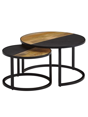 KADIMA DESIGN Couchtisch 2er Set Mango Massivholz / Stein-Optik Sofatisch Rund