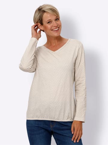 Sieh an! Langarmshirt in camel-champagner-gestreift