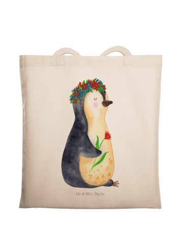 Mr. & Mrs. Panda Tasche Pinguin Blumen ohne Spruch in Creme