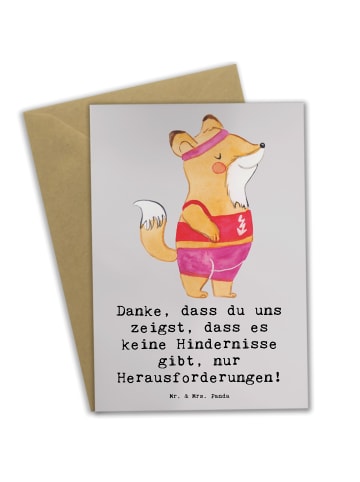 Mr. & Mrs. Panda Grußkarte Leichtathletik Trainerin Inspiration ... in Grau Pastell