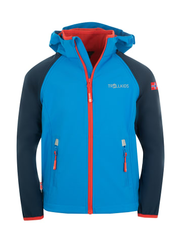 Trollkids Softshell Jacke Zip Off "Rondane" in Marineblau / Mittelblau / Rot