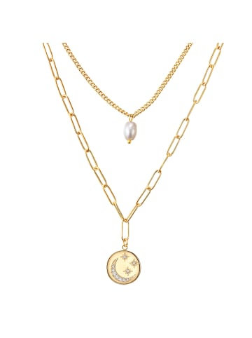 Valero Pearls Halskette aus Edelstahl mit Preciosa und Süßwasser-Zuchtperle in gelbgold