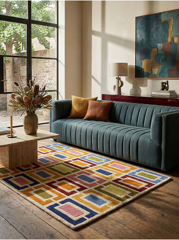 KADIMA DESIGN Teppich Wolle Handgetuftet DERWENT Geometrisch Wohnzimmer in Multicolor-Orange