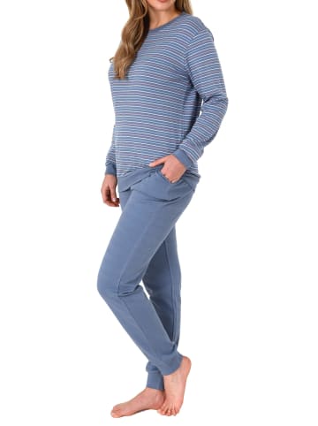 NORMANN interlock Pyjama Schlafanzug Bündchen Streifen - 69515 in blau