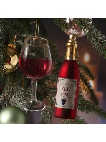 MARELIDA 2er Set Weihnachtsbaumschmuck ROTWEIN Flasche und Glas in rot