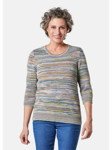 GOLDNER Kurzgröße:  Ringelpullover mit Rundhals in blau / papaya / geringelt