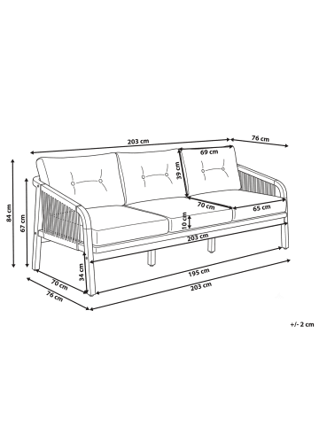 Beliani Gartensofa SUMBA in Braun/Beige - (W) 203 x (H) 84 x (L) 76 cm