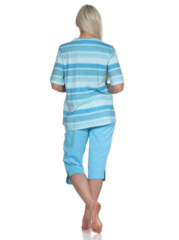 NORMANN Capri Schlafanzug kurzarm Pyjama in blau