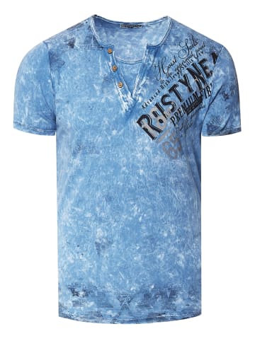 Rusty Neal V-Neck T-Shirt Verwaschen mit Seitlichem Logo Print in Blau