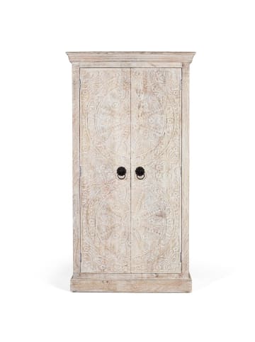 Giner y Colomer Kleiderschrank aus Mangoholz mit geschnitzten Türen im Ethno-Stil in Beige