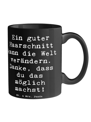Mr. & Mrs. Panda Kaffeetasse Spruch Friseur Wunder mit Spruch in Schwarz