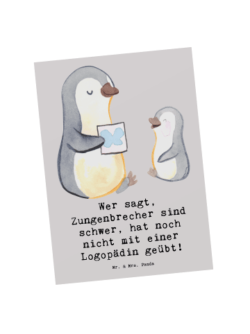 Mr. & Mrs. Panda Fotokarte Training mit Logopädin mit Spruch in Grau Pastell