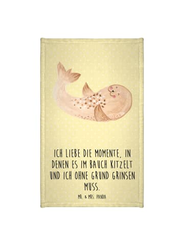 Mr. & Mrs. Panda Handtuch Klein Robbe Liegen mit Spruch in Gelb Pastell