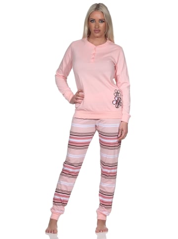 NORMANN Pyjama lang Bündchen und gestreifter Hose - 81605 in rosa