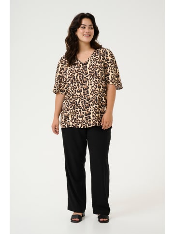 KAFFE curve Kurzarm-Bluse KCperla in Naturel Leopard Print