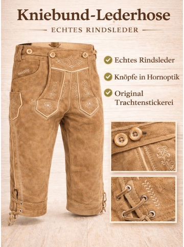 PAULGOS Lederhose Kniebund Echtleder in Hellbraun