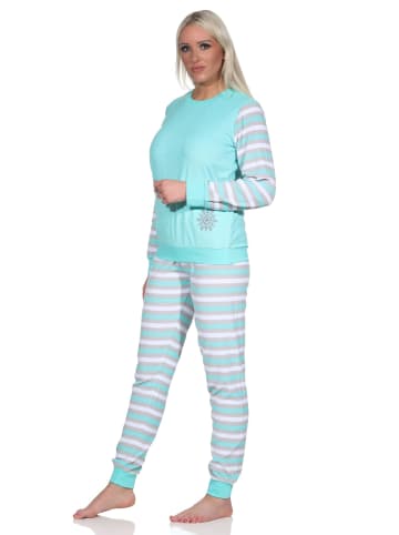 NORMANN geringelte Frottee Schlafanzug langarm Pyjama Eiskristall - 75050 in mint