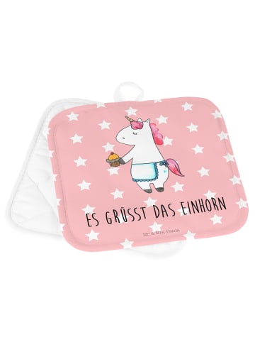 Mr. & Mrs. Panda 2er Set Topflappen  Einhorn Muffin mit Spruch in Rot Pastell