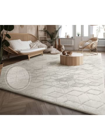 KADIMA DESIGN Hochflor Teppich waschbar Unifarben Struktur Schlafzimmer in Creme