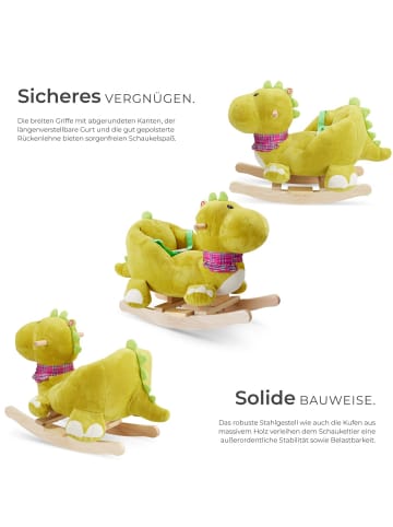 tectake Schaukeltier Dinosaurier  massive Holzkufen, ab 12 Monaten geeignet, grün