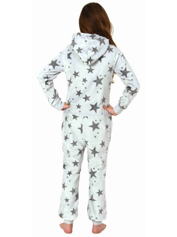 NORMANN Jumpsuit Overall Schlafanzug Pyjama langarm Sterne in grau