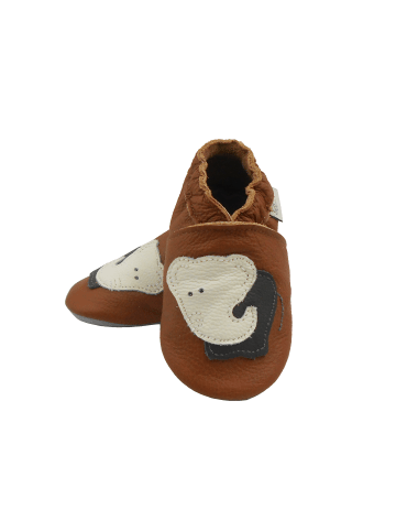 Bemesu Braune Baby-Leder-Laufschuhe, komfortabel mit rutschfester Sohle -Elefantenmotiv