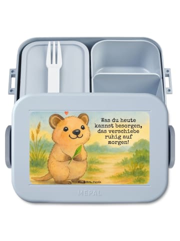 Mr. & Mrs. Panda Lunchbox Quokka Happy Design mit Spruch in Blau Pastell