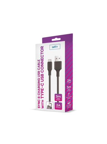 COFI 1453 Setty Ladekabel USB-A auf USB-C 3m 10W 2A Schwarz in Transparent