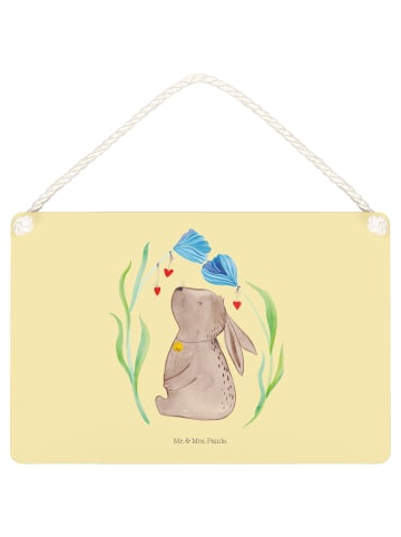 Mr. & Mrs. Panda Schild Hase Blume ohne Spruch in Gelb Pastell