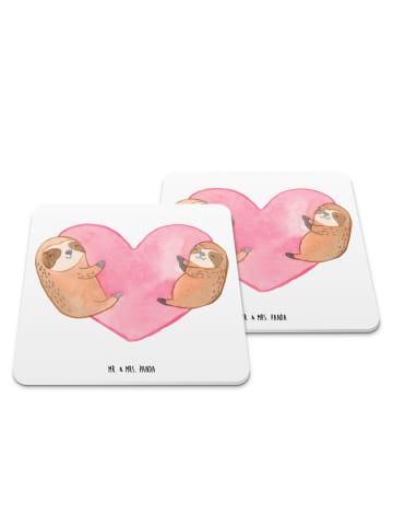 Mr. & Mrs. Panda Untersetzer für Gläser Faultiere Herz ohne Spruch in Weiß
