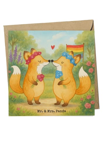 Mr. & Mrs. Panda Klappkarte Füchse Lesbian Pride Design ohne Spruch in Weiß