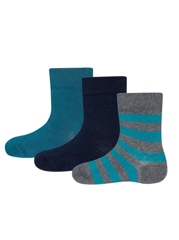 ewers 3er-Set Socken 3er Pack Ringel/Uni in navy-blau-türkis