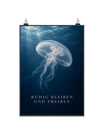 Poster Qualle ruhig Design mit Spruch in Weiß