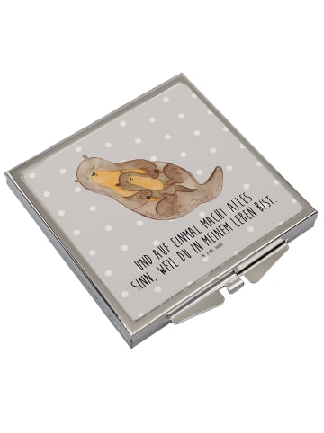 Mr. & Mrs. Panda Handtaschenspiegel quadratisch Otter Kind mit S... in Grau Pastell