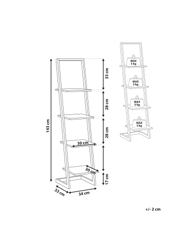 Beliani Bücherregal JOPLIN in Schwarz/Braun - (W) 35 x (H) 143 x (L) 33 cm