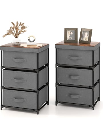 COSTWAY 2er Set Nachttisch mit 3 Schubladen in Grau