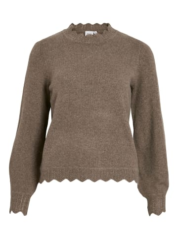 Vila Weicher Strickpullover mit Rundhalsausschnitt und Rippenbündchen in Hellbraun