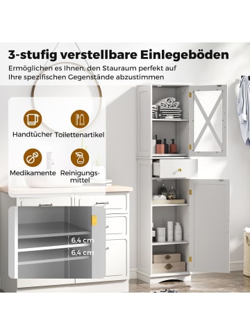 COSTWAY Badezimmerschrank 168 cm platzsparend schmal in Weiß