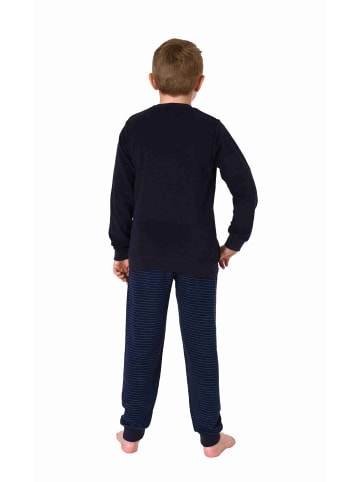 NORMANN langarm Frottee Schlafanzug Pyjama Bündchen - 77727 in blau