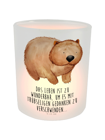 Mr. & Mrs. Panda Windlicht aus Glas Wombat mit Spruch in Transparent