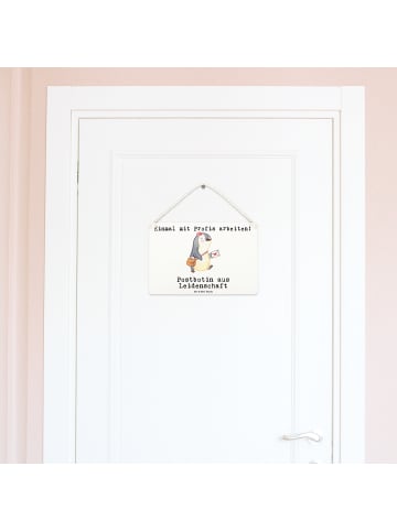 Mr. & Mrs. Panda Holzschild Postbotin Leidenschaft mit Spruch in Weiß