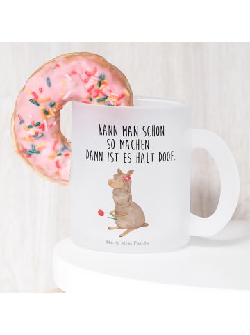 Mr. & Mrs. Panda Trinkglas Alpaka Blume mit Spruch in Transparent