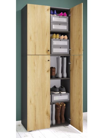 VCM XL Holz Großer Schuhschrank Schuhkommode Lona 5 in Anthrazit / Honig-Eiche