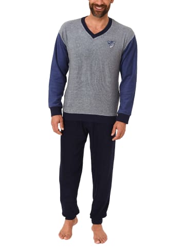 NORMANN Frottee Schlafanzug langarm Pyjama Bündchen - 49633 in blau