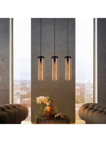 ZMH Pendelleuchte 3-flammige E27 in rauchgrau Glas H 120cm